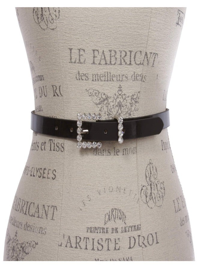 Beltiscool Women's Rhinestone Skinny Patent Non Leather Dress Belt, Black | M/L - 36 - Image 2